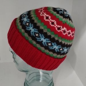 100% Lambs Wool Hat Beanie Fair Isle ABERCROMBIE Red